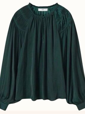 Vince Camuto Dark Green Billow Sleeve Peasant Tunic